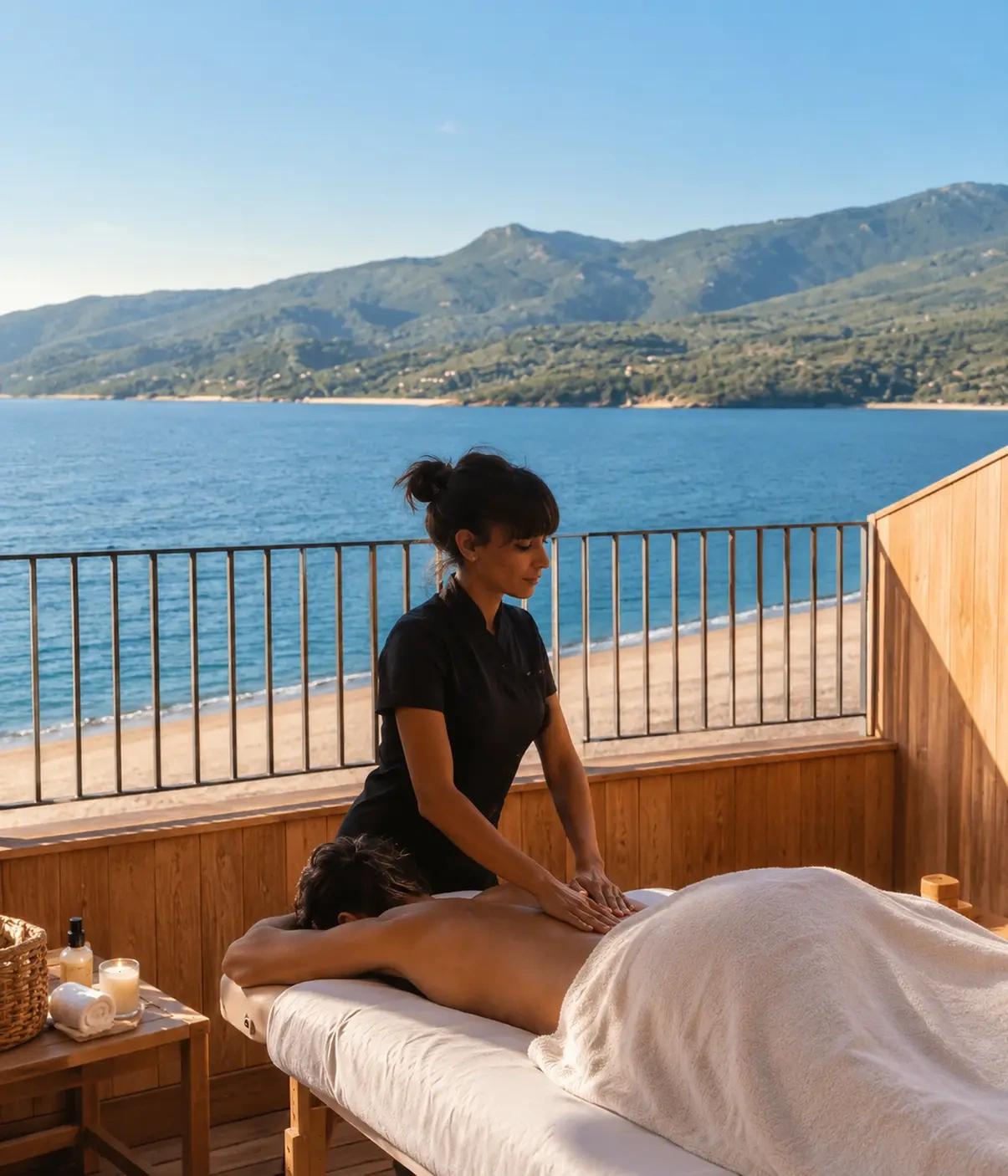 Massage sur la terrasse, face à la plage